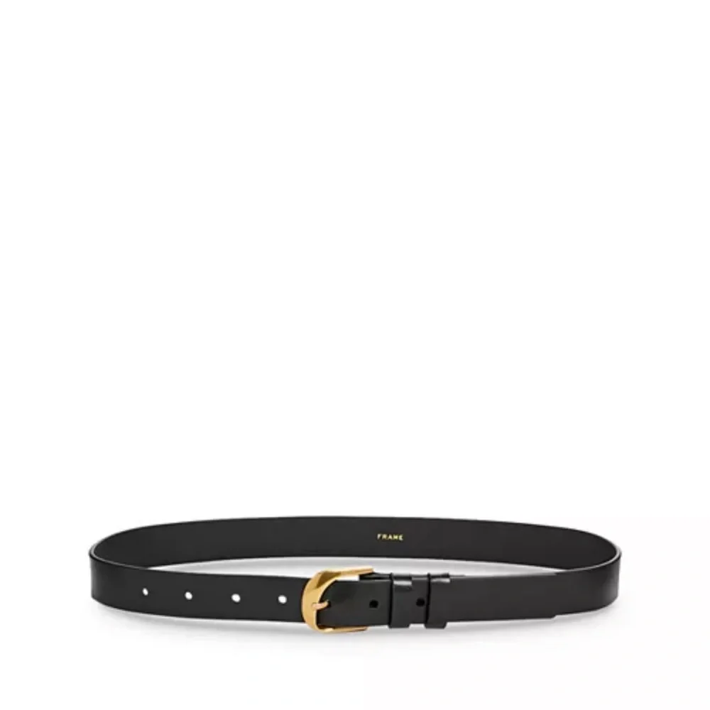 FRAME Gold Twist Buckle Black Leather Belt Size XS